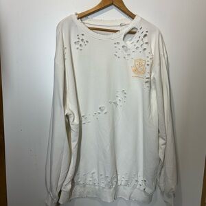 NWOT BDG Urban Outfitters Unisex Oversized Distressed Ivory sweatshirt size L